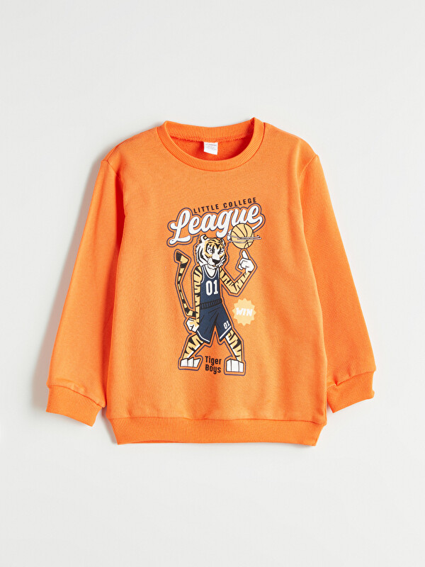 LCW Kids Bisiklet Yaka Baskılı Erkek Çocuk Sweatshirt