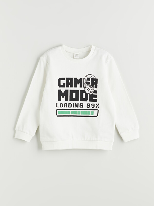 LCW Kids Bisiklet Yaka Baskılı Erkek Çocuk Sweatshirt