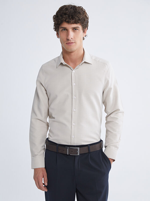 LCW BUSINESS Slim Fit Uzun Kollu Armürlü Erkek Gömlek