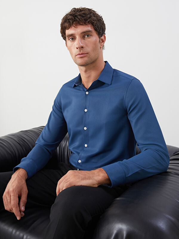 LCW BUSINESS Slim Fit Uzun Kollu Armürlü Erkek Gömlek