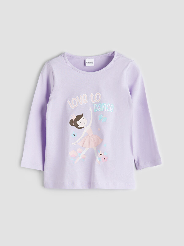 LCW Kids Bisiklet Yaka Baskılı Kız Çocuk Pijama Üst