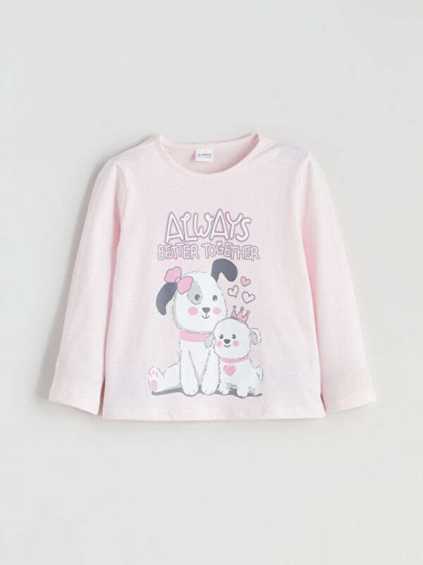 LCW Kids Bisiklet Yaka Baskılı Kız Çocuk Pijama Üst