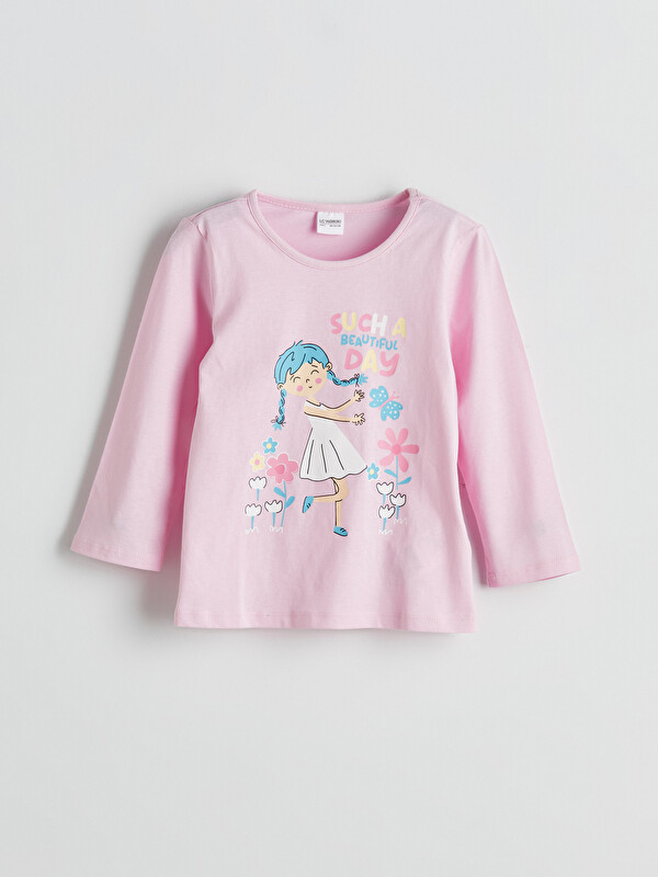 LCW Kids Bisiklet Yaka Baskılı Kız Çocuk Pijama Üst