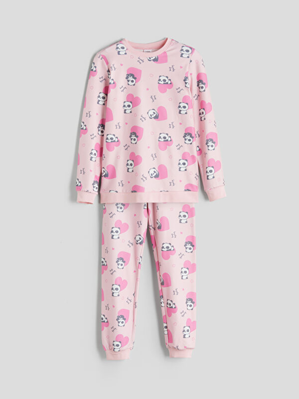 LCW Kids Bisiklet Yaka Baskılı Kız Çocuk Pijama Takımı