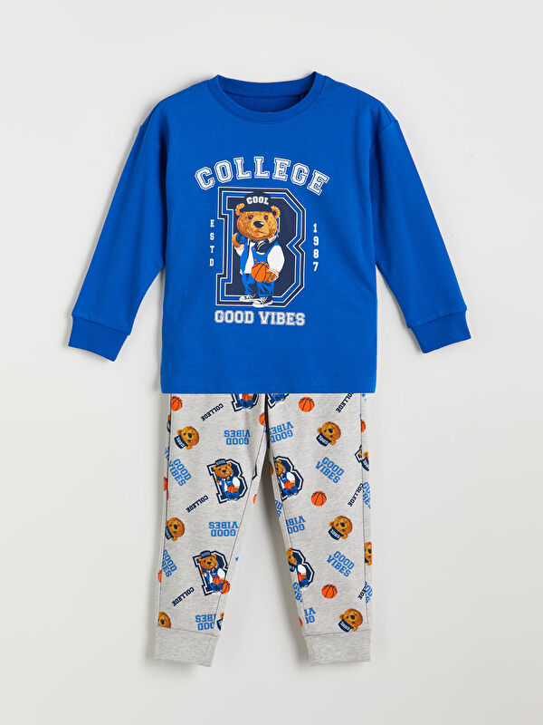LCW Kids Bisiklet Yaka Ayı Teddy Baskılı Erkek Çocuk Pijama Takımı