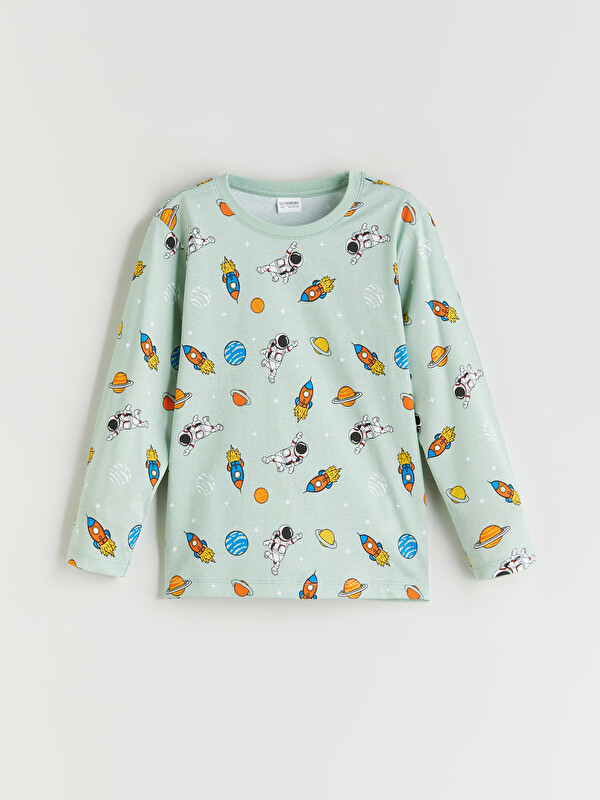 LCW Kids Bisiklet Yaka Baskılı Erkek Çocuk Pijama Üst