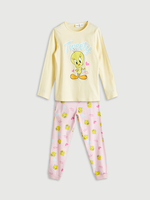 LCW Kids Bisiklet Yaka Tweety Baskılı Kız Çocuk Pijama Takımı