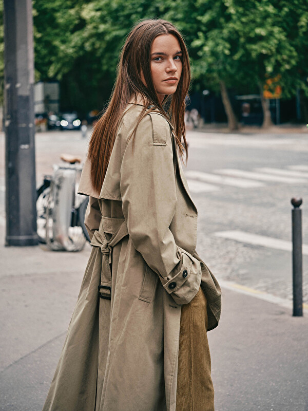 LCW Modest Kruvaze Yaka Oversize Kadın Trençkot