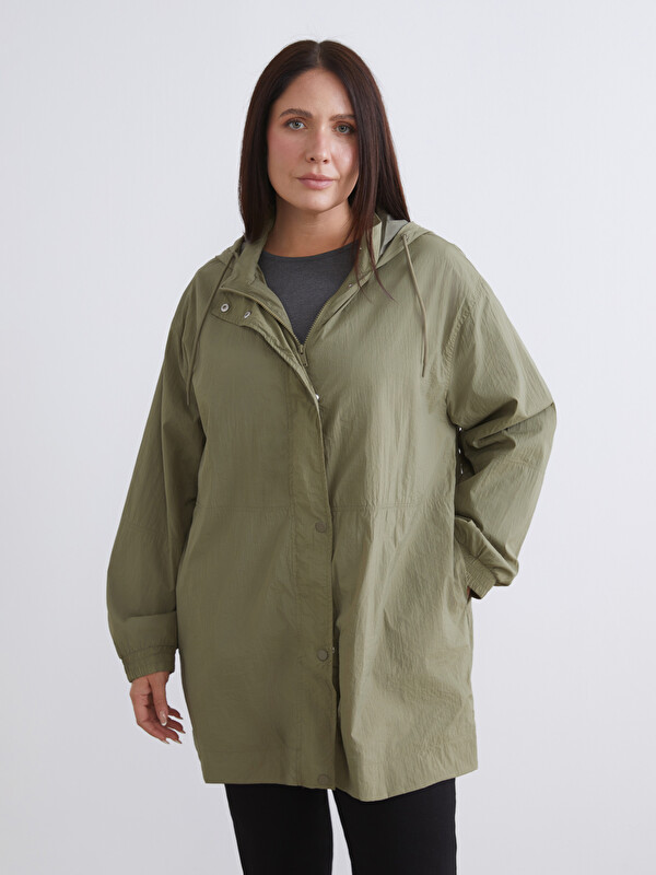 LCW Modest Haki Kapüşonlu Oversize Kadın Yağmurluk - W51540Z8-Z7H