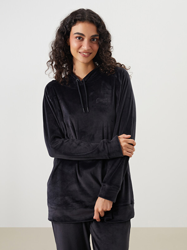 LCW DREAM Hooded Velvet Women's Pyjama Top - W51591Z8-CVL - LC Waikiki