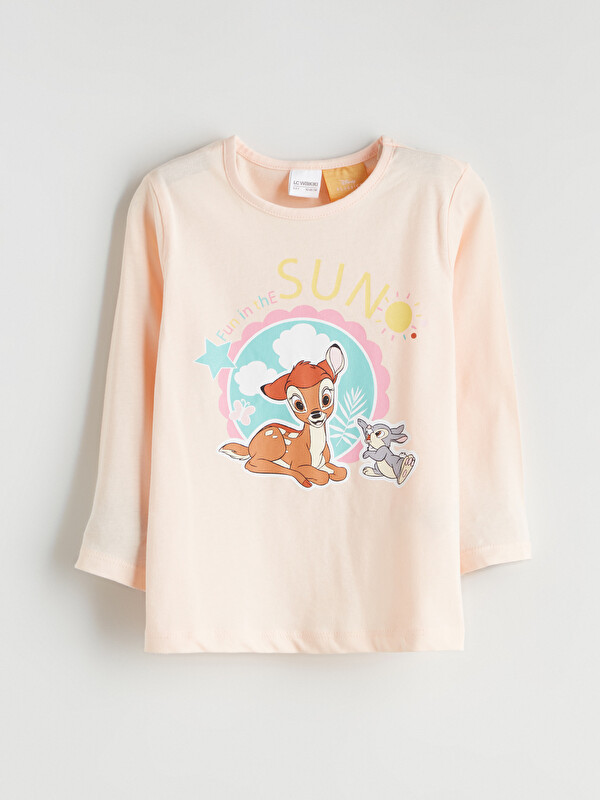 LCW Kids Bisiklet Yaka Bambi Baskılı Kız Çocuk Pijama Üst