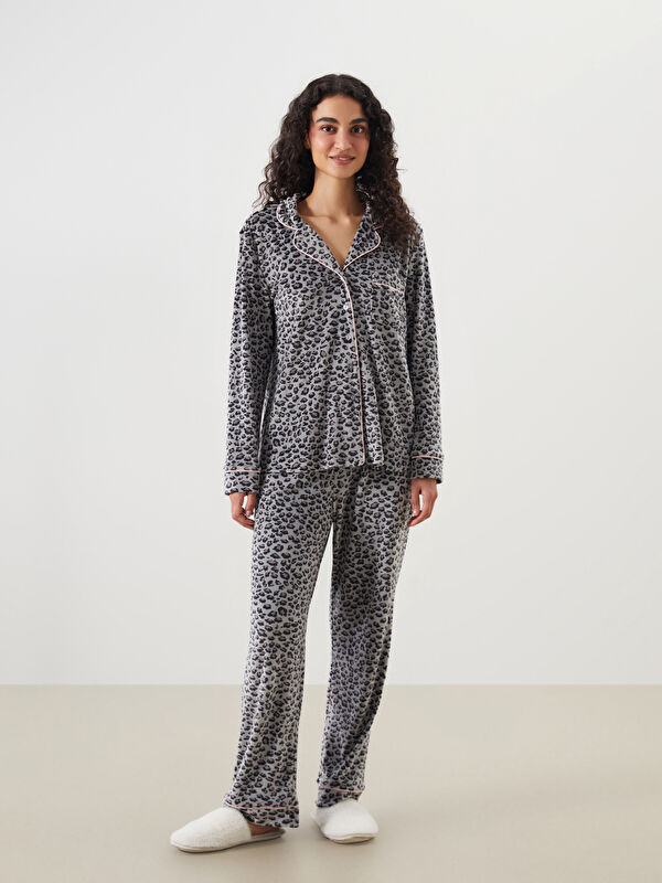 LCW DREAM Leopar Desenli Kadife Kadın Pijama Takım