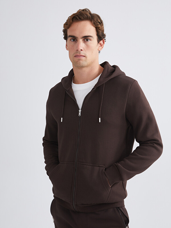LCWAIKIKI Classic Kapüşonlu Uzun Kollu Erkek Fermuarlı Sweatshirt