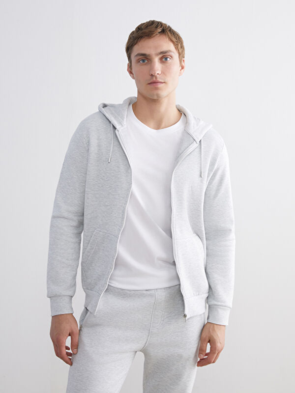 LCWAIKIKI Classic Kapüşonlu Uzun Kollu Erkek Fermuarlı Sweatshirt