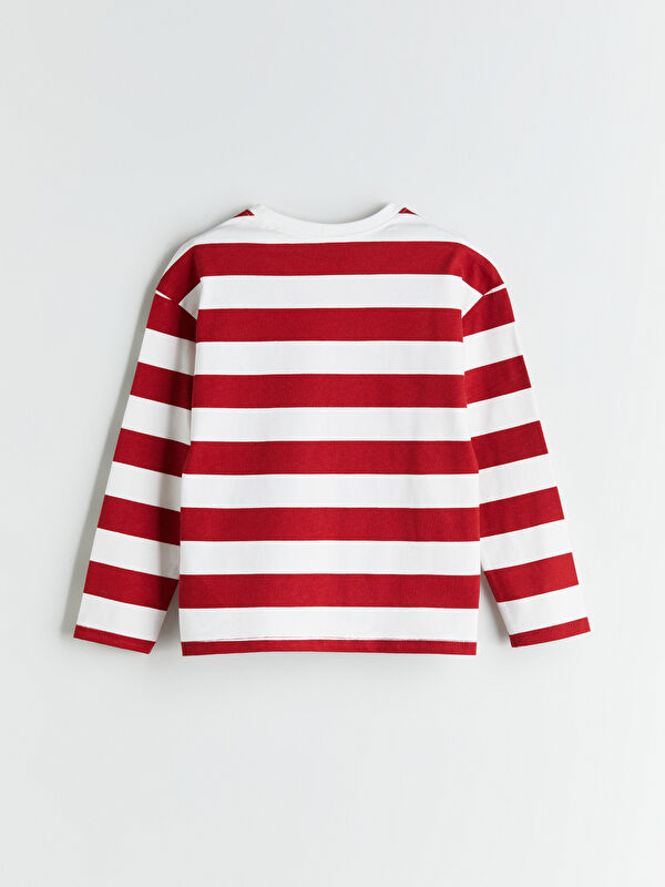 LCW Kids Ekru Bisiklet Yaka Çizgili Erkek Çocuk Tişört - W52177Z1