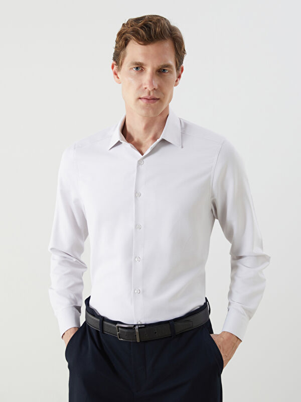 LCW BUSINESS Slim Fit Uzun Kollu Armürlü Erkek Gömlek