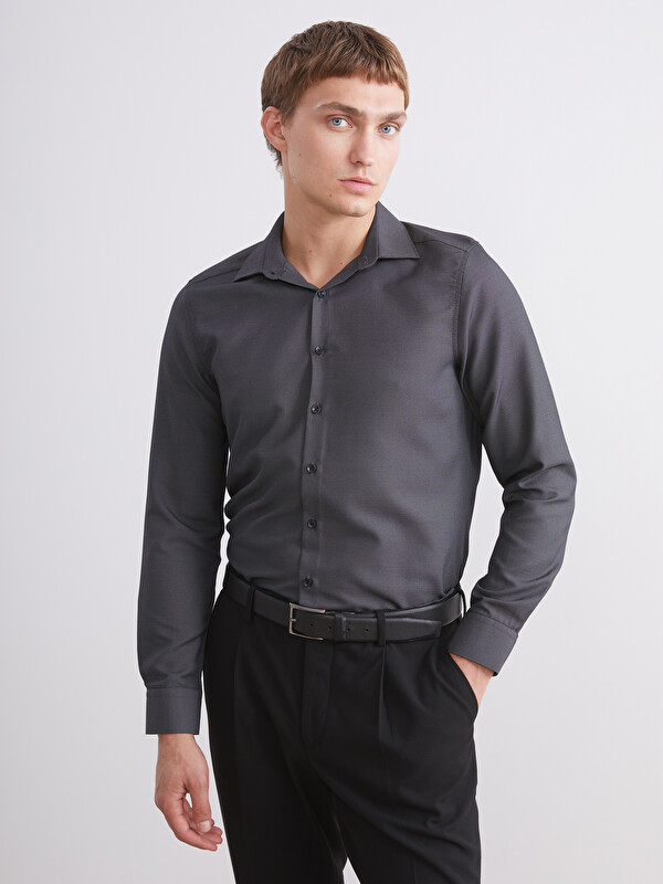 LCW BUSINESS Slim Fit Uzun Kollu Armürlü Erkek Gömlek