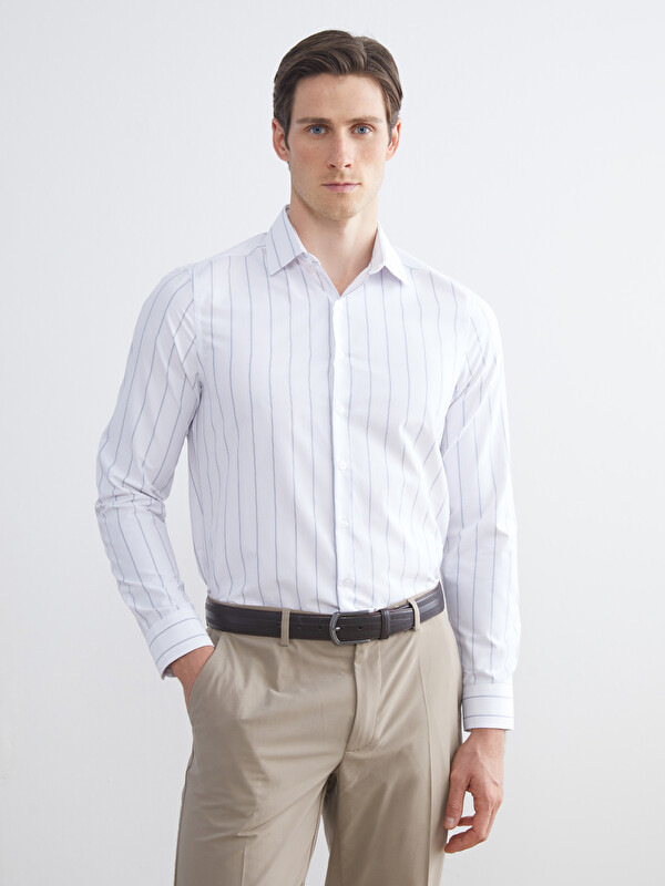 LCW BUSINESS Slim Fit Long Sleeve Striped Twill Men's Shirt