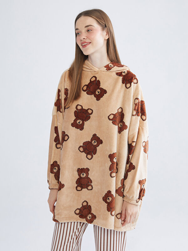 LCW Young Hooded Oversize Women's Plush Pyjamas Top