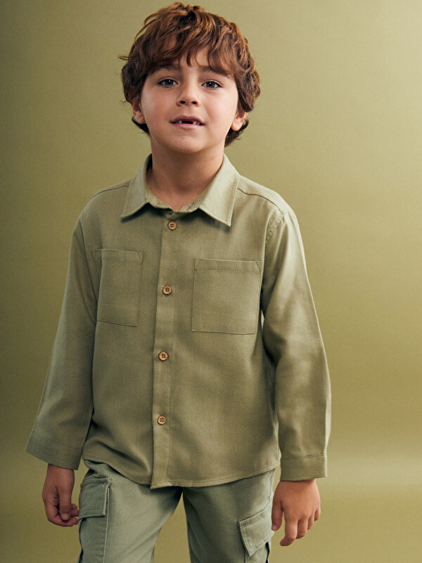 LCW Kids Basic Gabardin Uzun Kollu Erkek Çocuk Gömlek