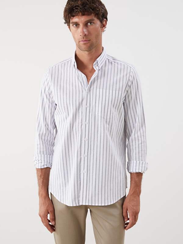 LCWAIKIKI Classic Regular Fit Uzun Kollu Çizgili Erkek Gömlek