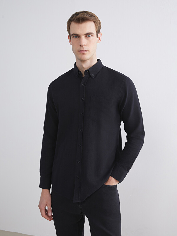 LCWAIKIKI Classic Regular Fit Uzun Kollu Keten Karışımlı Erkek Gömlek