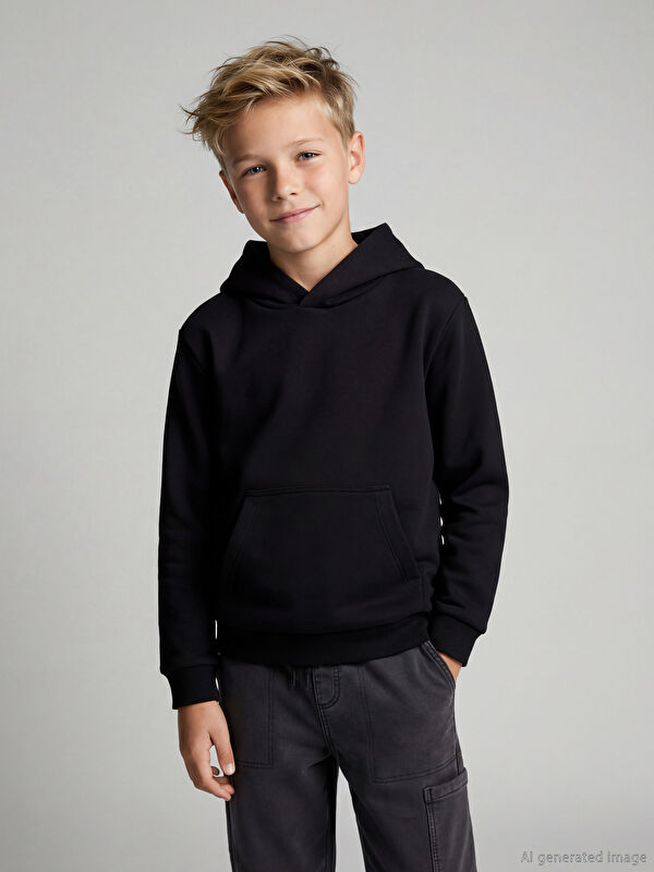 LCW Kids Kapüşonlu Düz Erkek Çocuk Kalın Sweatshirt
