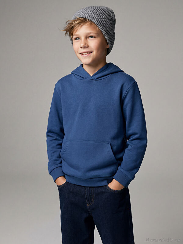 LCW Kids Kapüşonlu Düz Erkek Çocuk Kalın Sweatshirt