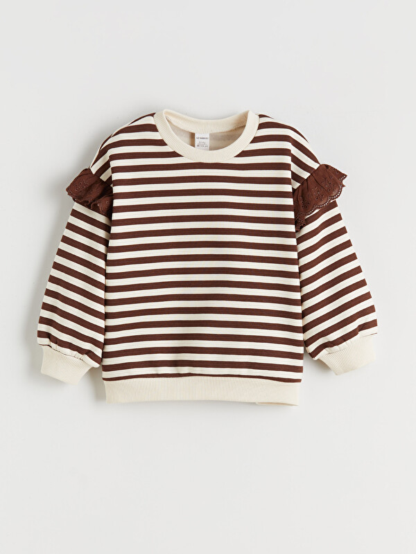 LCW Kids Bisiklet Yaka Çizgili Kız Çocuk Kalın Sweatshirt