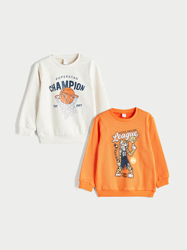 LCW Kids Bisiklet Yaka Baskılı Erkek Çocuk Sweatshirt 2'li