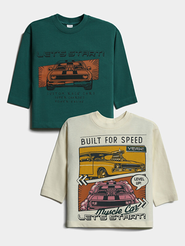 LCW Kids Crew Neck Printed Boys' T-Shirt 2 Pack