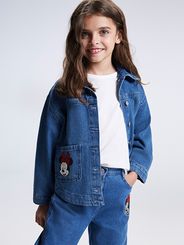 LCW Kids Minnie Mouse Baskılı Kız Çocuk Jean Ceket