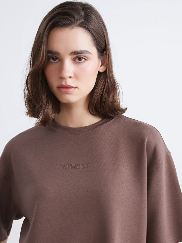 LCW Vision Crew Neck Embroidered Oversize Women's T-Shirt