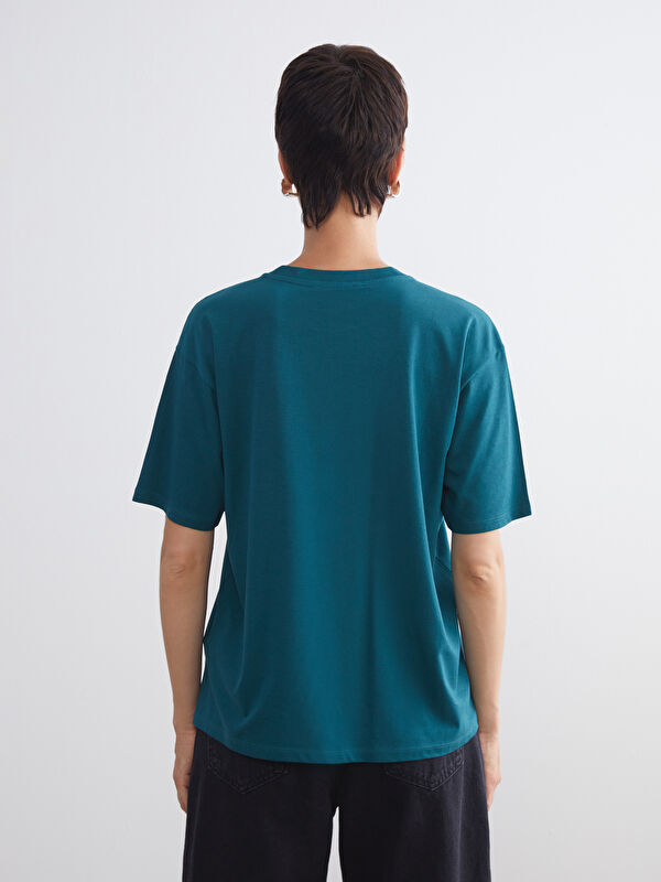 LCW Vision Petrol Bisiklet Yaka Baskılı Oversize Kadın Tişört