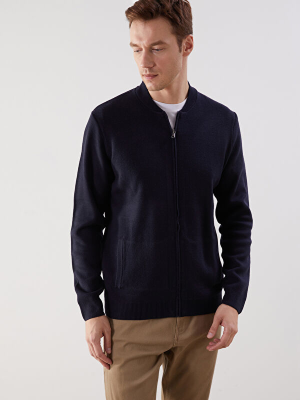 LCWAIKIKI Classic College Collar Plain Men's Knitwear Cardigan