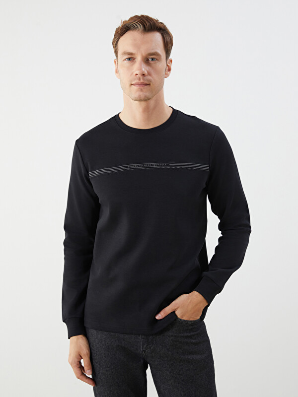 LCWAIKIKI Classic Bisiklet Yaka Baskılı Erkek Sweatshirt