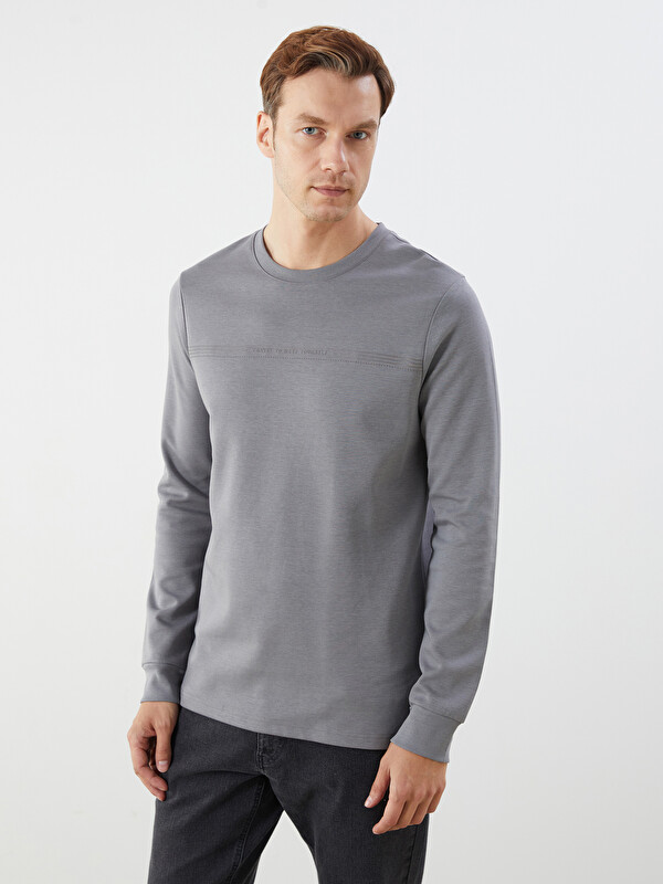 LCWAIKIKI Classic Bisiklet Yaka Baskılı Erkek Sweatshirt