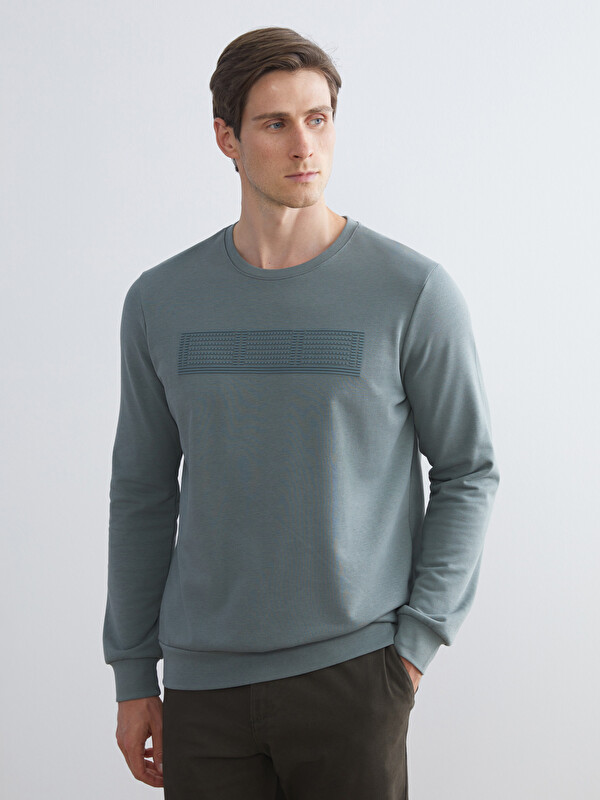 LCWAIKIKI Classic Bisiklet Yaka Uzun Kollu Baskılı Erkek Sweatshirt