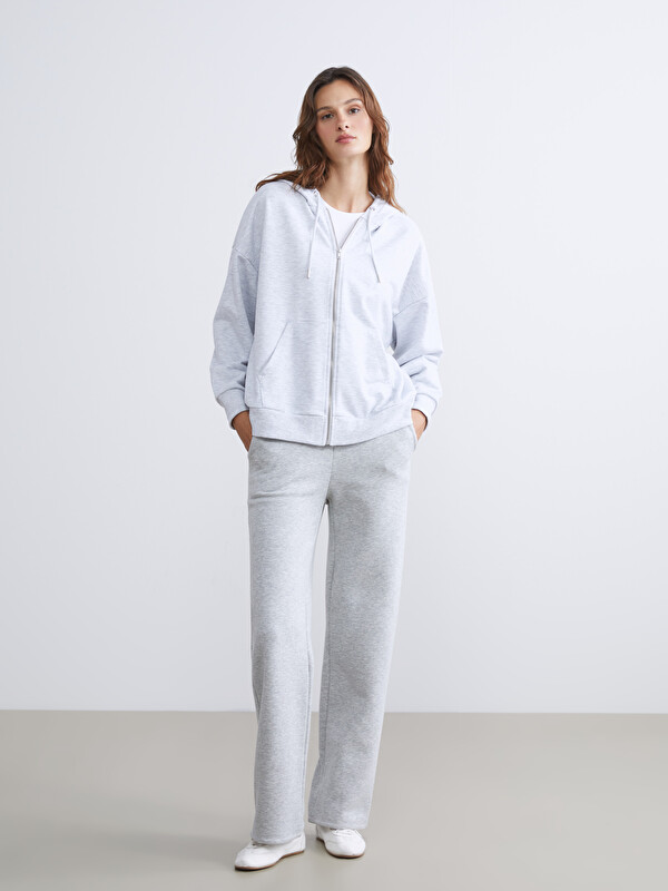 LCW Vision Gri Kapüşonlu Oversize Kadın Fermuarlı Sweatshirt