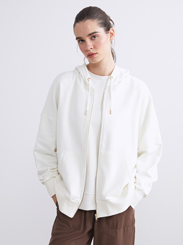 LCW Vision Kapüşonlu Oversize Kadın Fermuarlı Sweatshirt