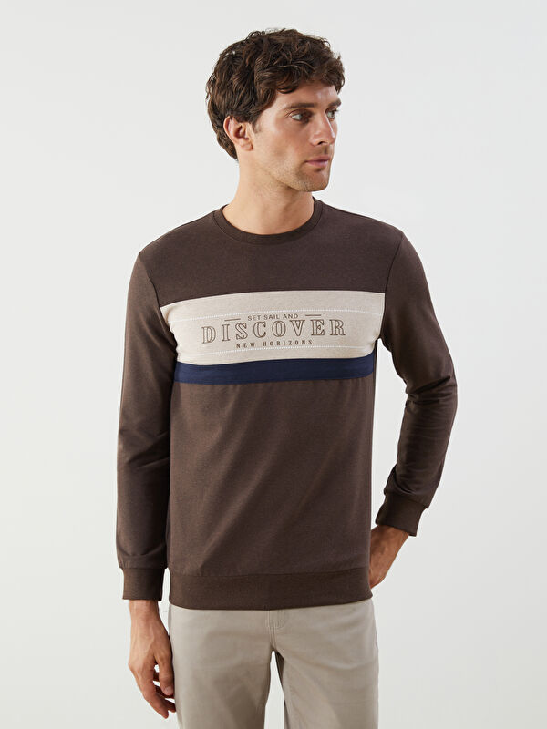 LCWAIKIKI Classic Bisiklet Yaka Uzun Kollu Baskılı Erkek Sweatshirt