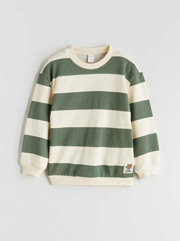 LCW Kids Bisiklet Yaka Çizgili Erkek Çocuk Sweatshirt