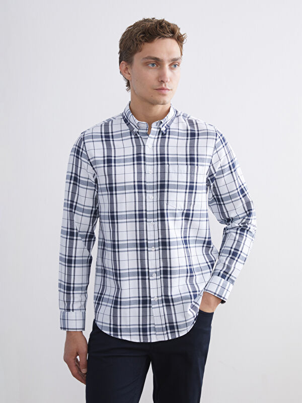 LCWAIKIKI Classic Regular Fit Long Sleeve Plaid Dobby Fabric Men's Shirt