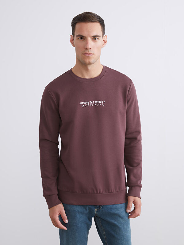 LCWAIKIKI Classic Bisiklet Yaka Baskılı Erkek Kalın Sweatshirt