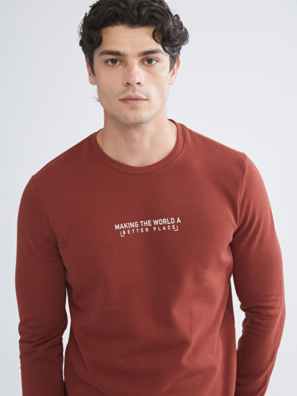 LCWAIKIKI Classic Bisiklet Yaka Baskılı Erkek Kalın Sweatshirt