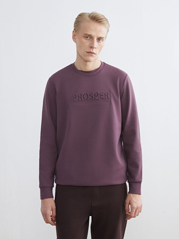 LCWAIKIKI Classic Bisiklet Yaka Baskılı Erkek Sweatshirt
