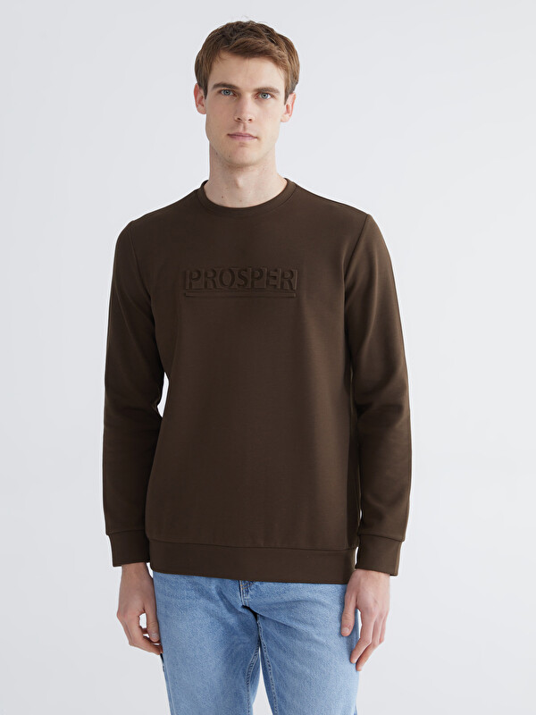 LCWAIKIKI Classic Bisiklet Yaka Baskılı Erkek Sweatshirt