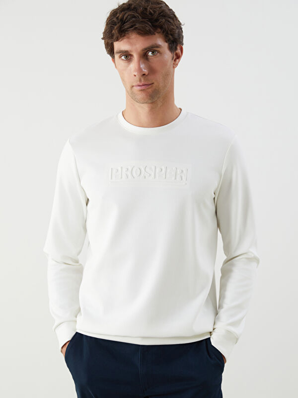 LCWAIKIKI Classic Bisiklet Yaka Baskılı Erkek Sweatshirt