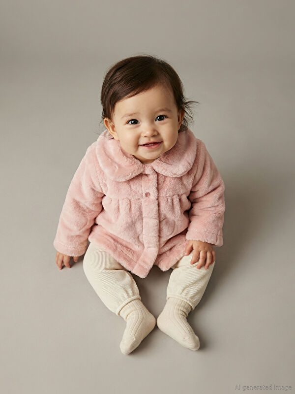 LCW baby Bebe Yaka Kız Bebek Pelüş Mont