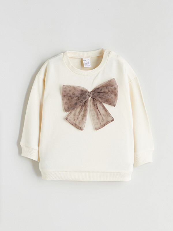 LCW baby Bisiklet Yaka Fiyonk Detaylı Kız Bebek Sweatshirt